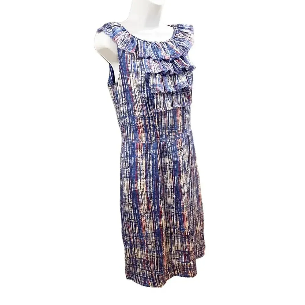 Kate Spade Silk Knee Length Dress Ruffle Front Sheath Dress Size 6
